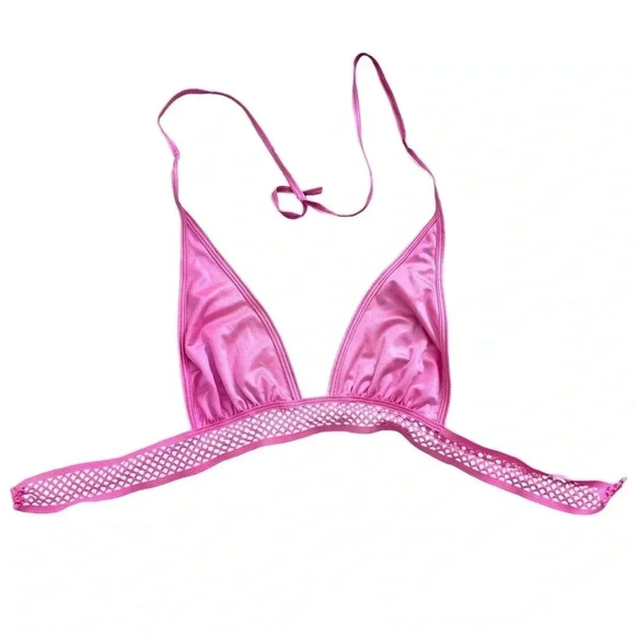 Iheartrave Pink Festival Crop Halter Top, Small Adjustable Rave Y2K Mesh - Picture 3 of 10